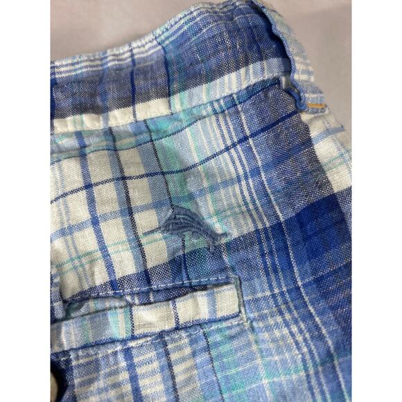 Reversible Shorts 42 Blue Plaid 100% Linen Pockets Bermuda - Picture 11 of 13